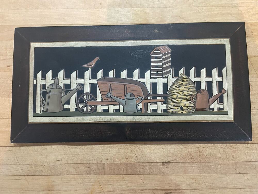 Gardening Primitives by Kathy Wooden Wall Art Watering Can Beehive Pickett Fence